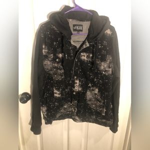 Large Rude Brand Black/White/Gray Galaxy Print Hooded Jacket